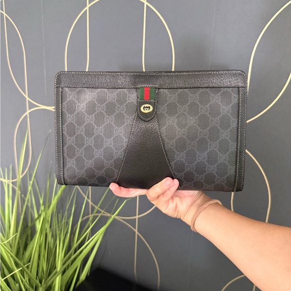 Authentic Gucci clutch bag black monogram coated canvas - Picture 1 of 16